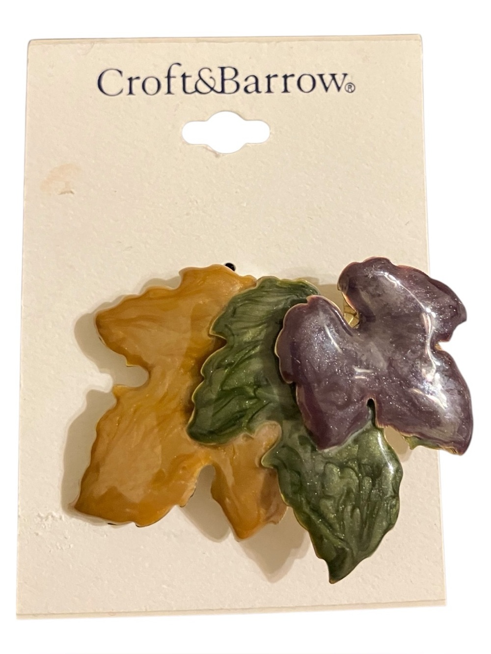 croft & barrow NWT enamel leaf brooch in purple, green & mustard